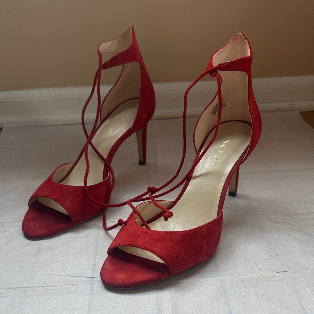 Nine West Red Lace-Up Suede Heels